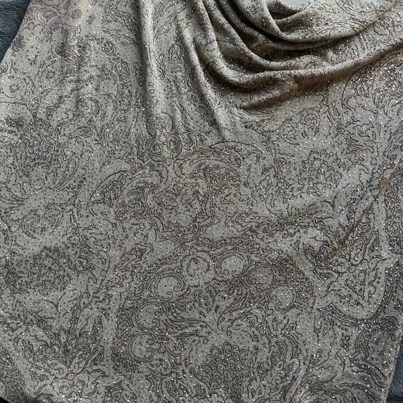 vintage 90s Alex Evenings tan & brown sparkly paisley cowl neck top size medium - Picture 4 of 7